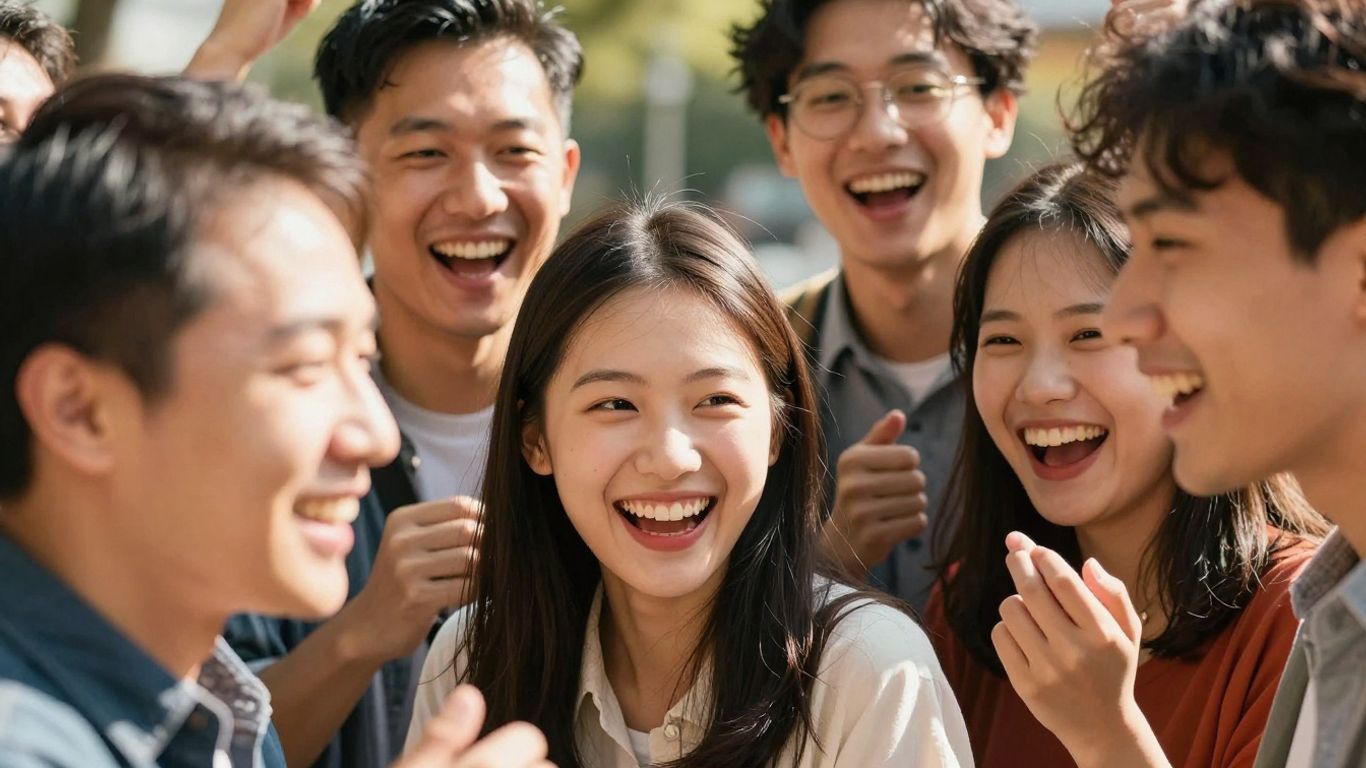 Personas sonriendo y conectando en un entorno soleado.