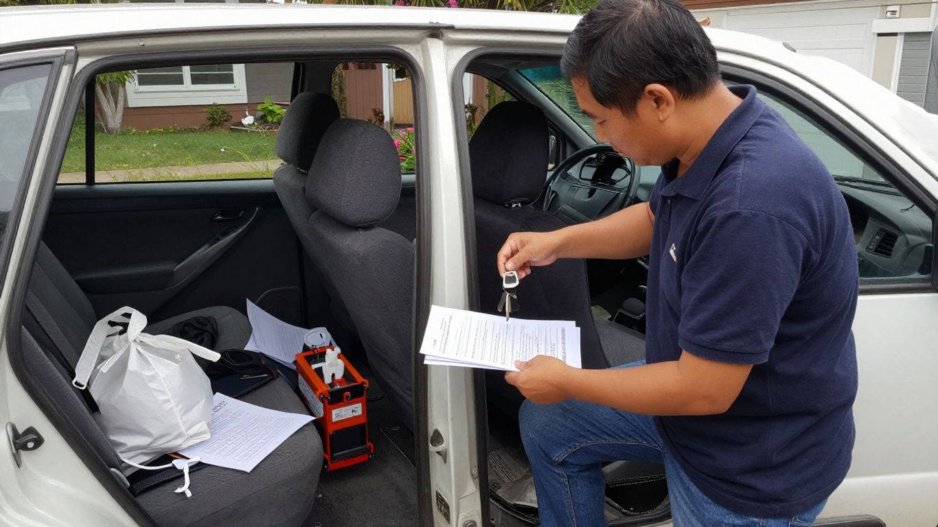 Owner preparing an older Mitsubishi for pickup