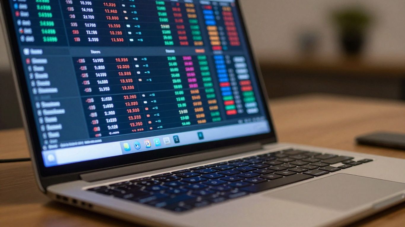 Modern laptop screen with trading interface.