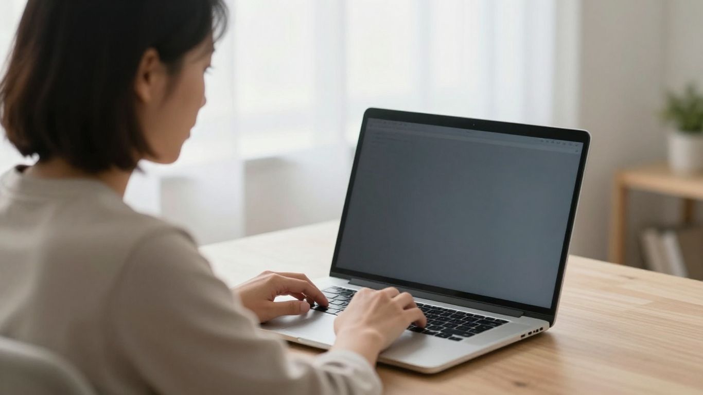 Person preparing for an online psychiatric session on a laptop.
