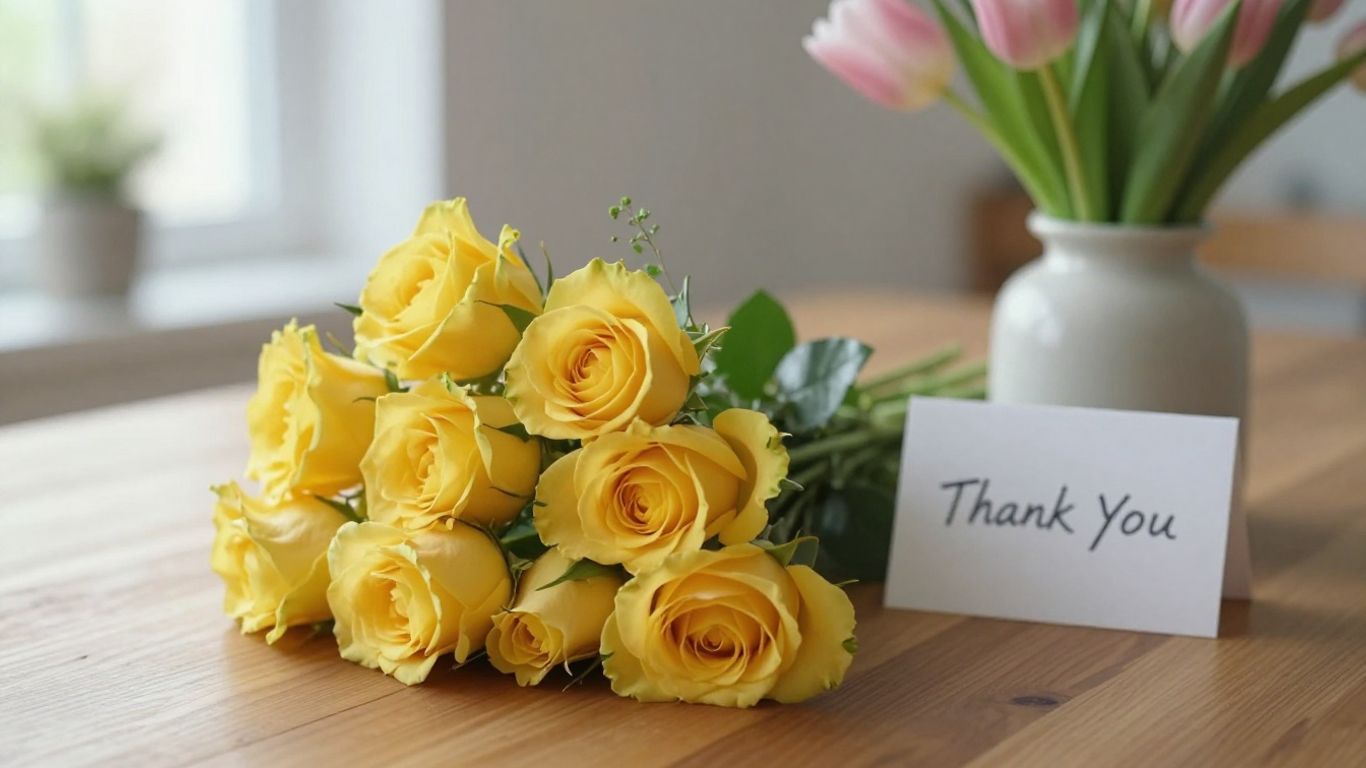 A thoughtful gratitude bouquet beside a handwritten note