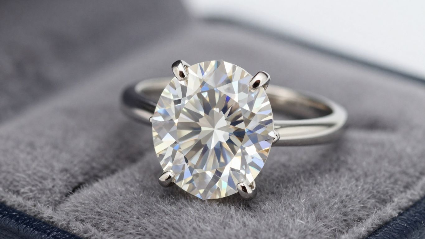 Sparkling diamond engagement ring on a velvet cushion.