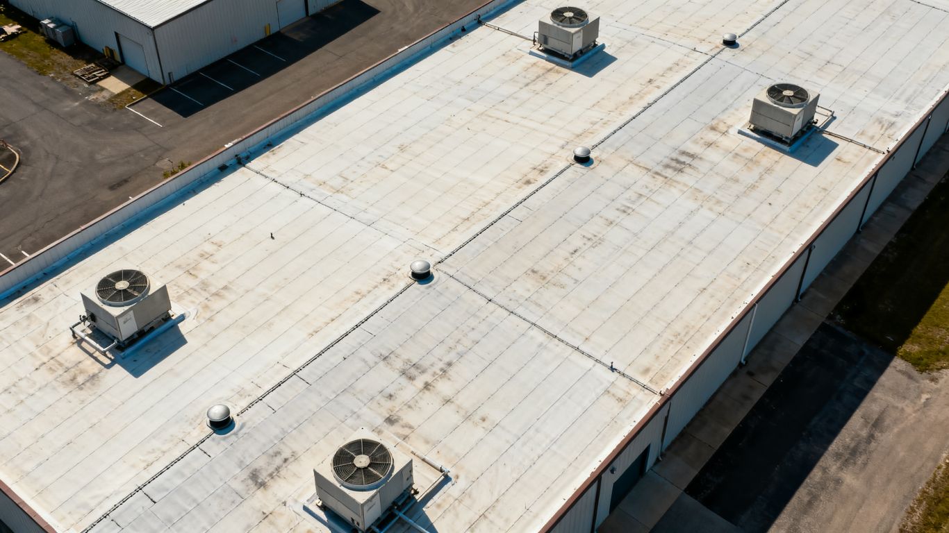Aerial view of commercial roof inspection