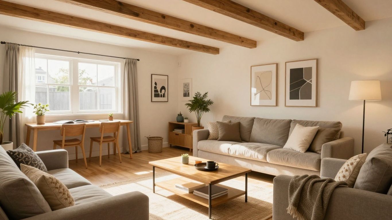 Newly renovated basement living area with modern finishes.