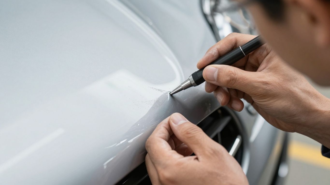 Gutachter prüft Auto-Lack auf Schäden