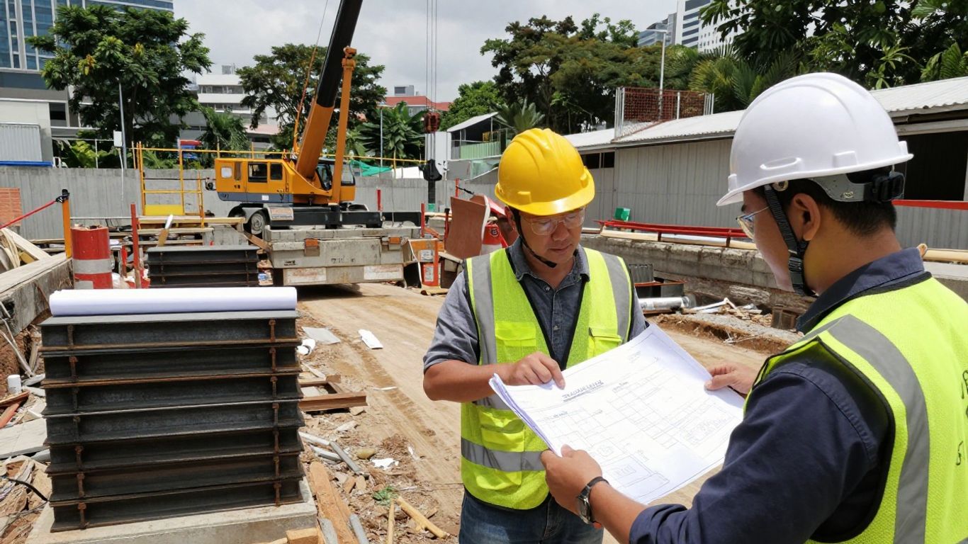 Construction team planning excavation support