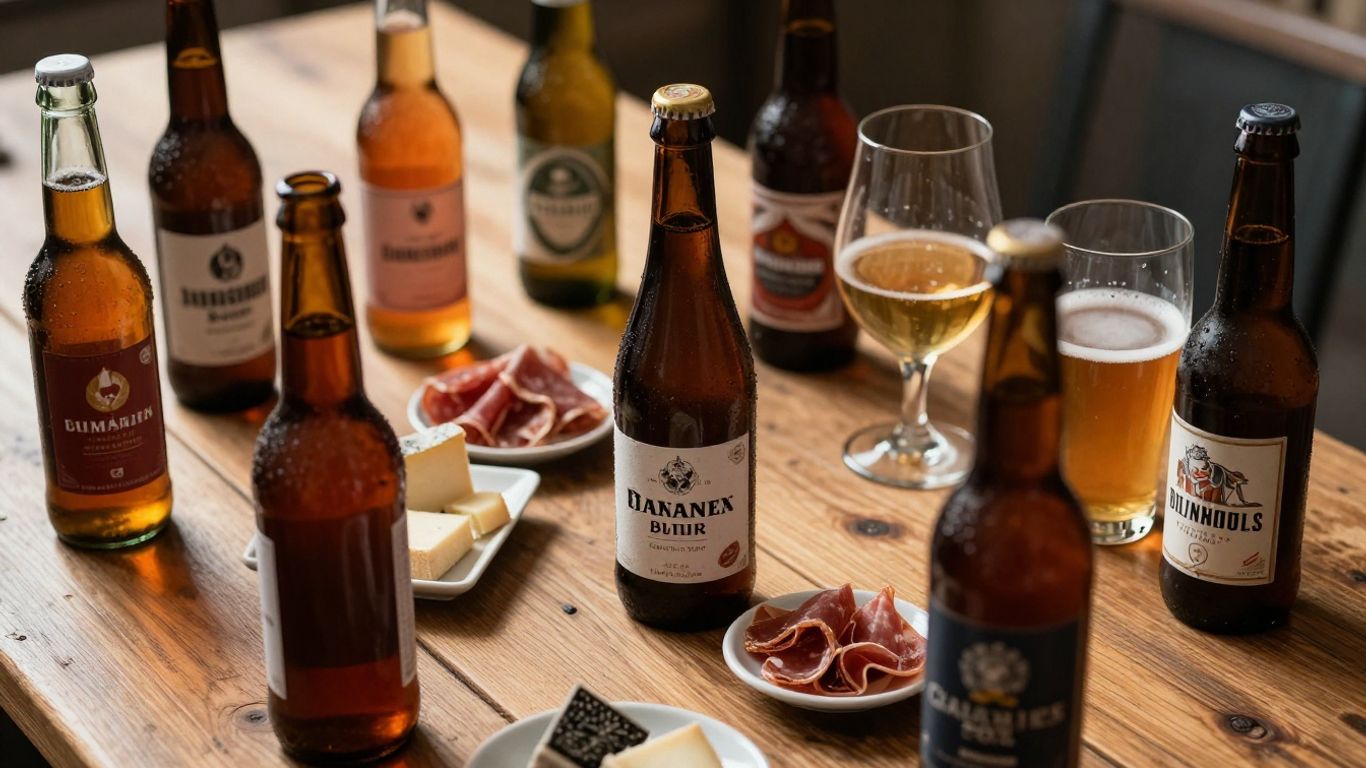 French sour beers and food pairing on a table.