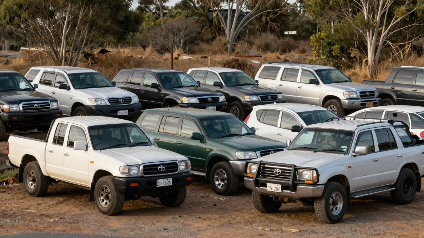 Toyota vehicles parked at a parts yard