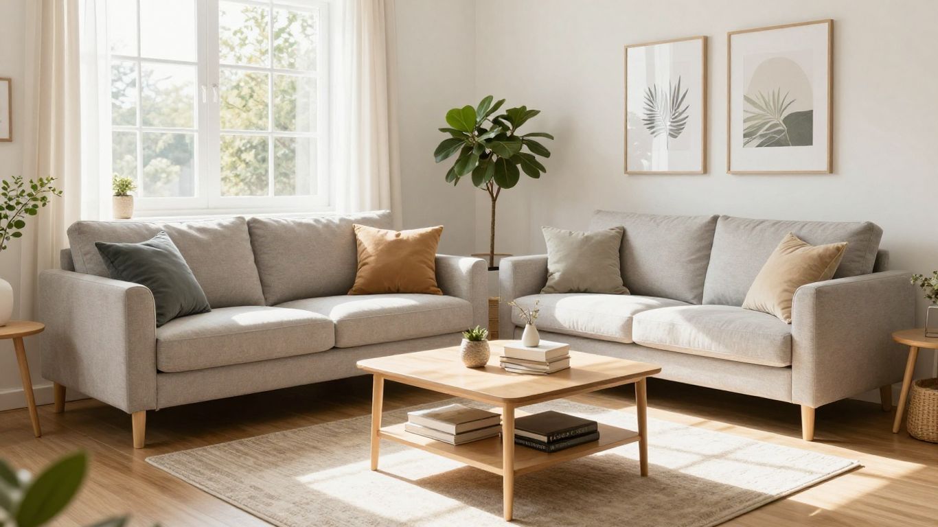 Neatly arranged furniture in a bright, modern living room.