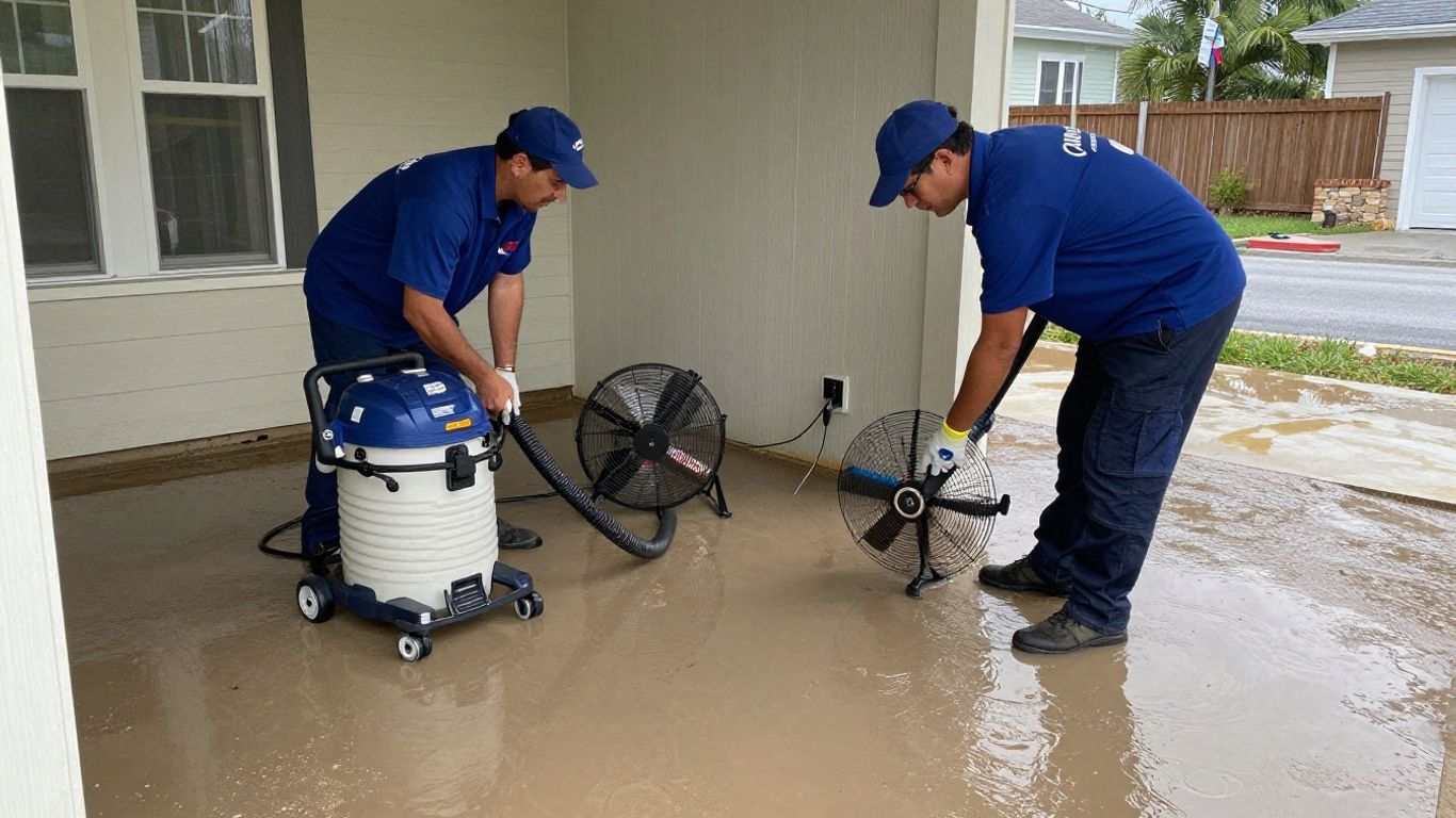 Dacula water damage repair team working on flooded home.