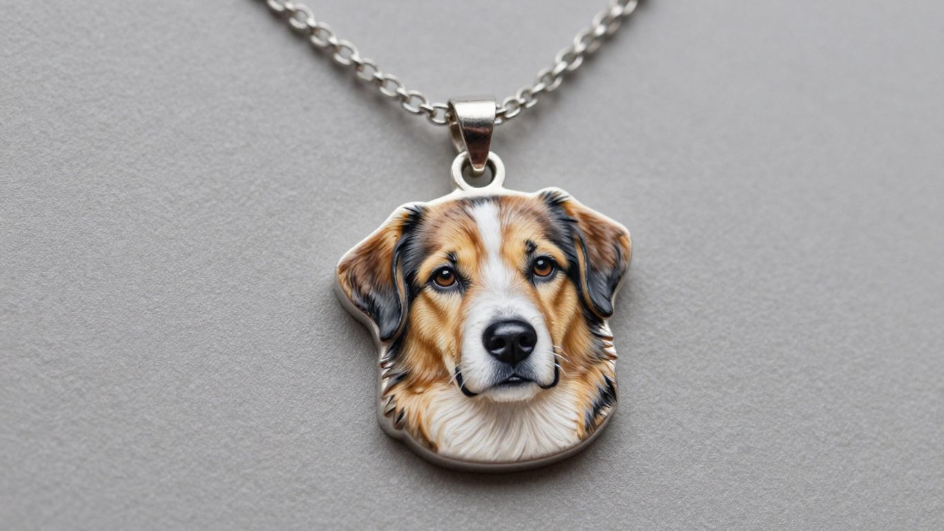 Custom pet portrait necklace with detailed dog face pendant.