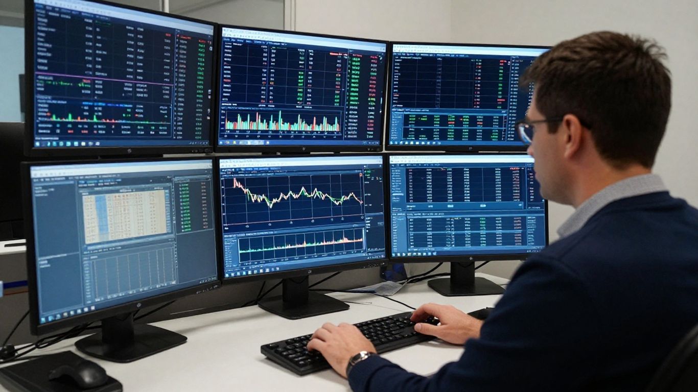 Trader monitoring live futures markets in modern workspace