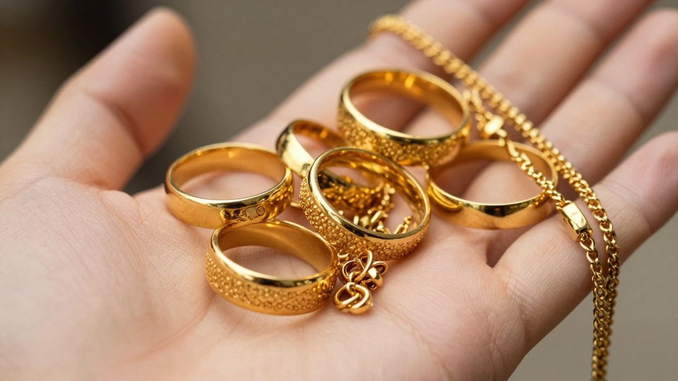 Main d'or tenant des bijoux en or