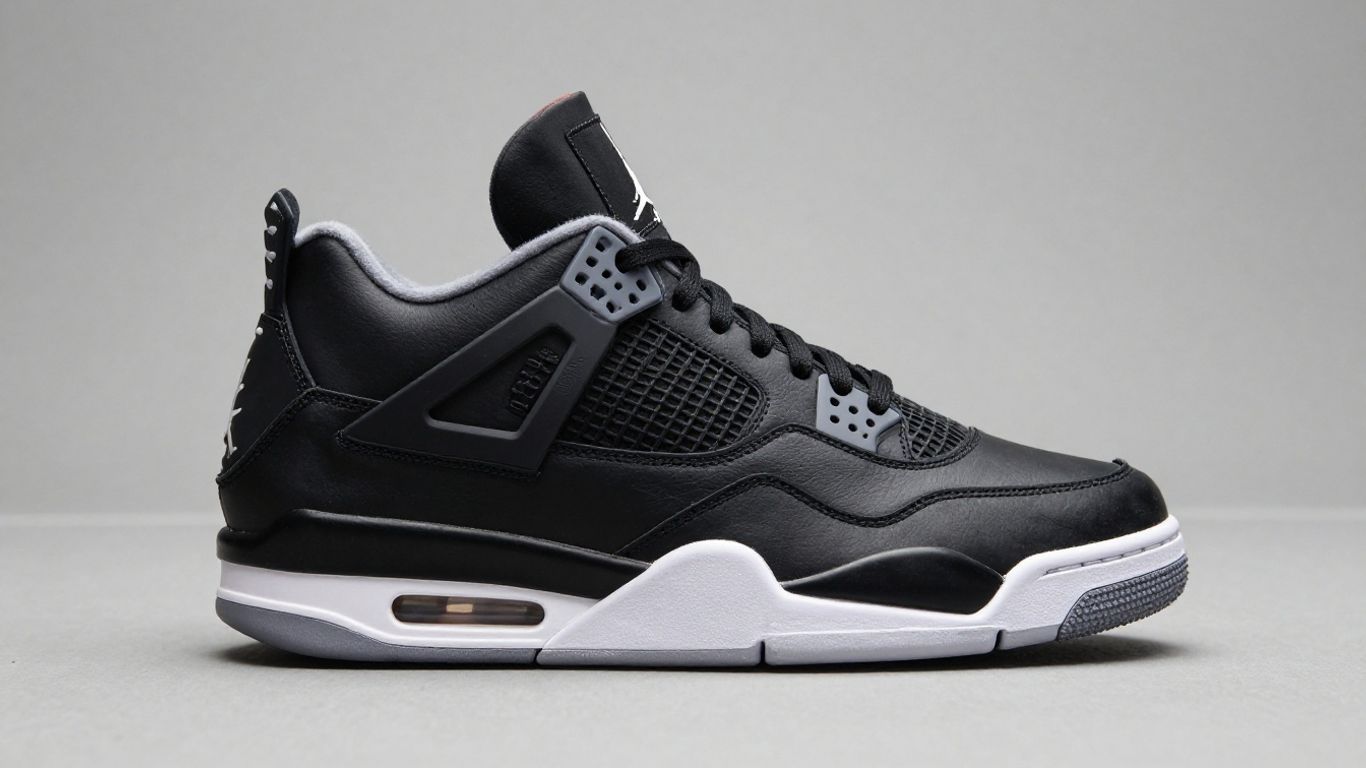 Pantof sport Air Jordan 4 negru pe teren urban.