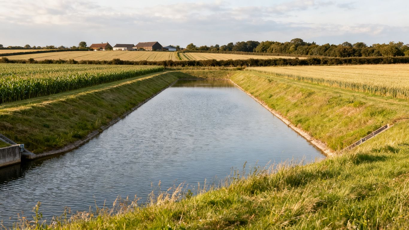 Agricultural reservoir surrounded by crops