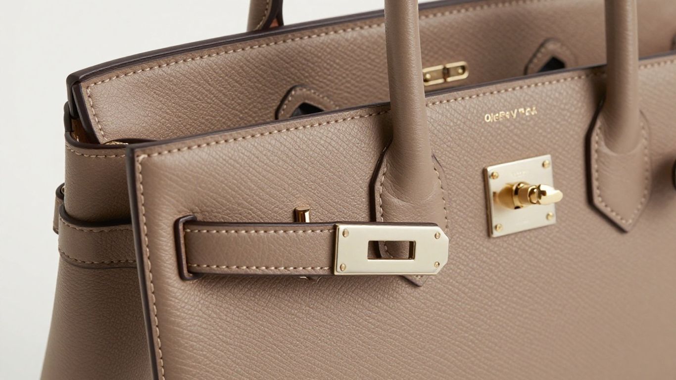 Close-up of designer bag stitching and hardware.