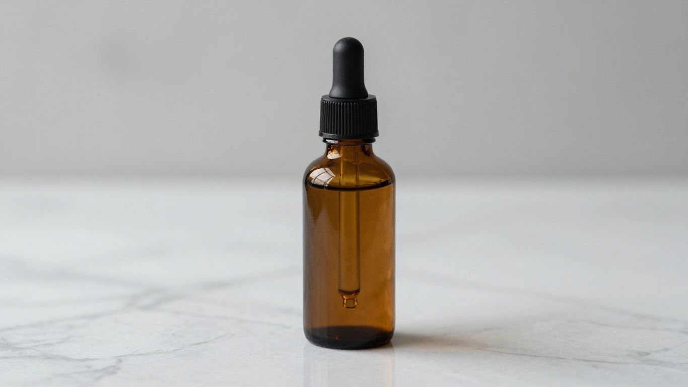 Amber glass dropper bottle on surface
