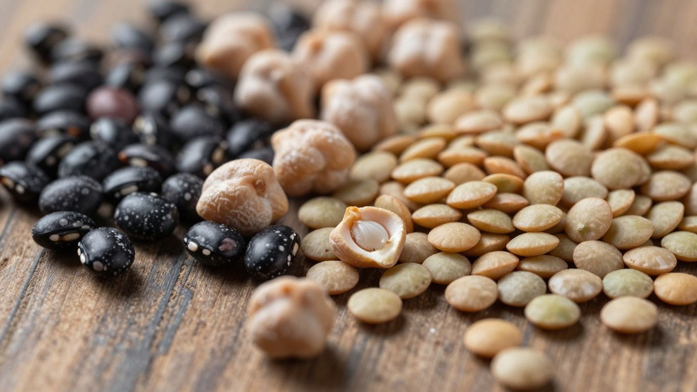Verschiedene Hülsenfrüchte auf Holzhintergrund
