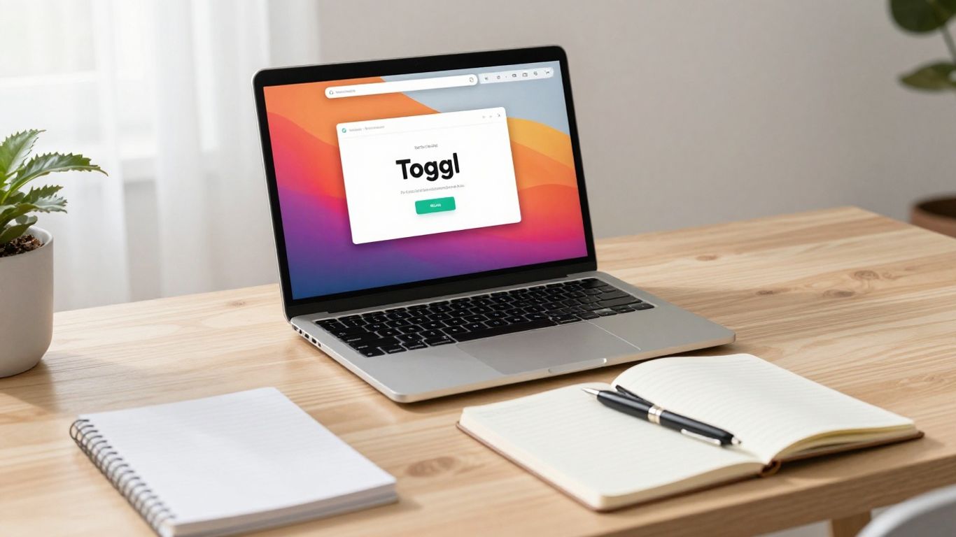 Toggl Track productivity app on a laptop screen.