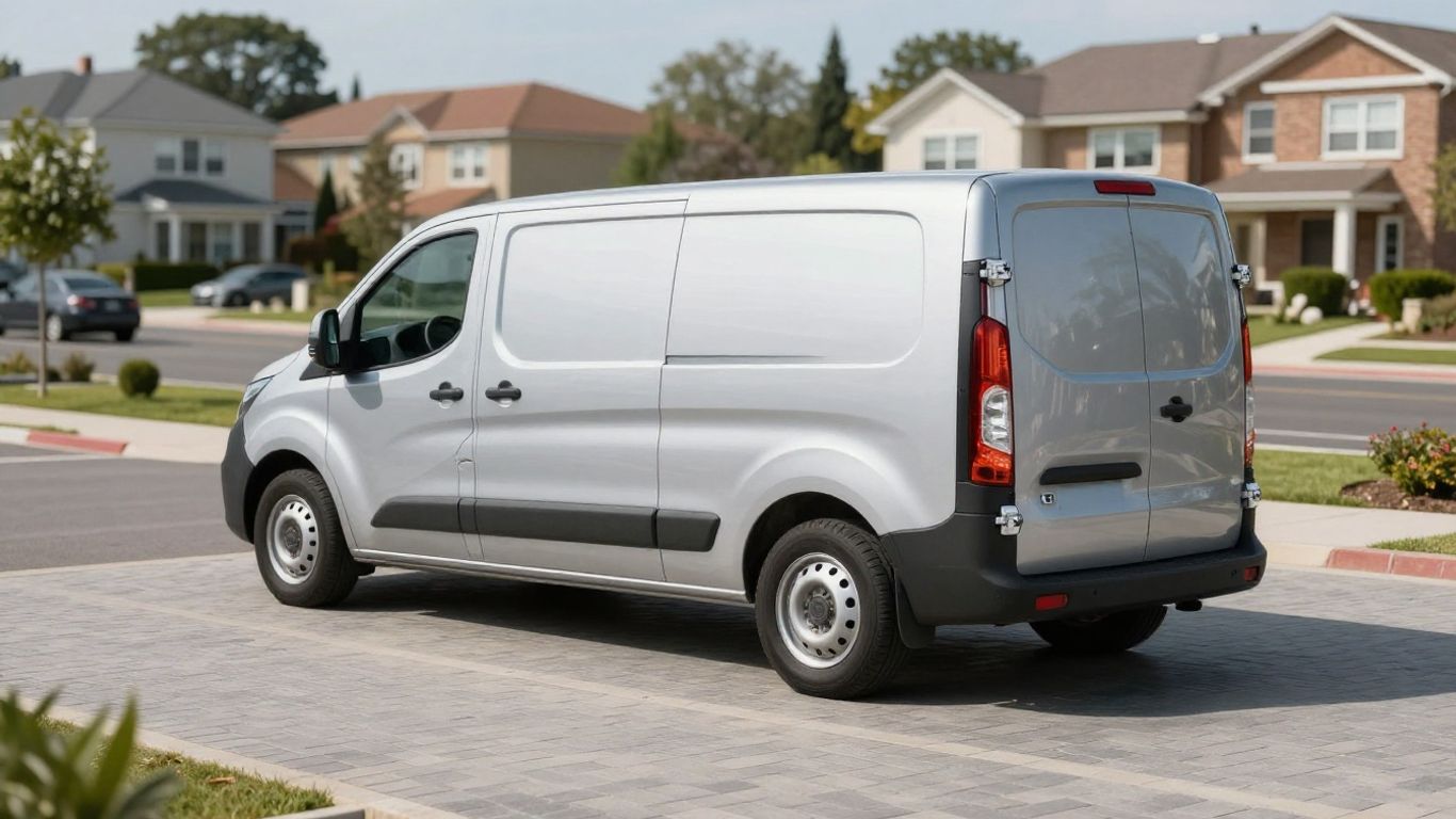 A clean silver van parked on a modern street
