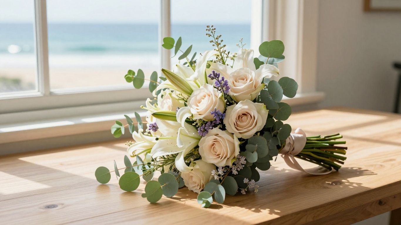 Pastel bouquet beside a sunlit Altona window