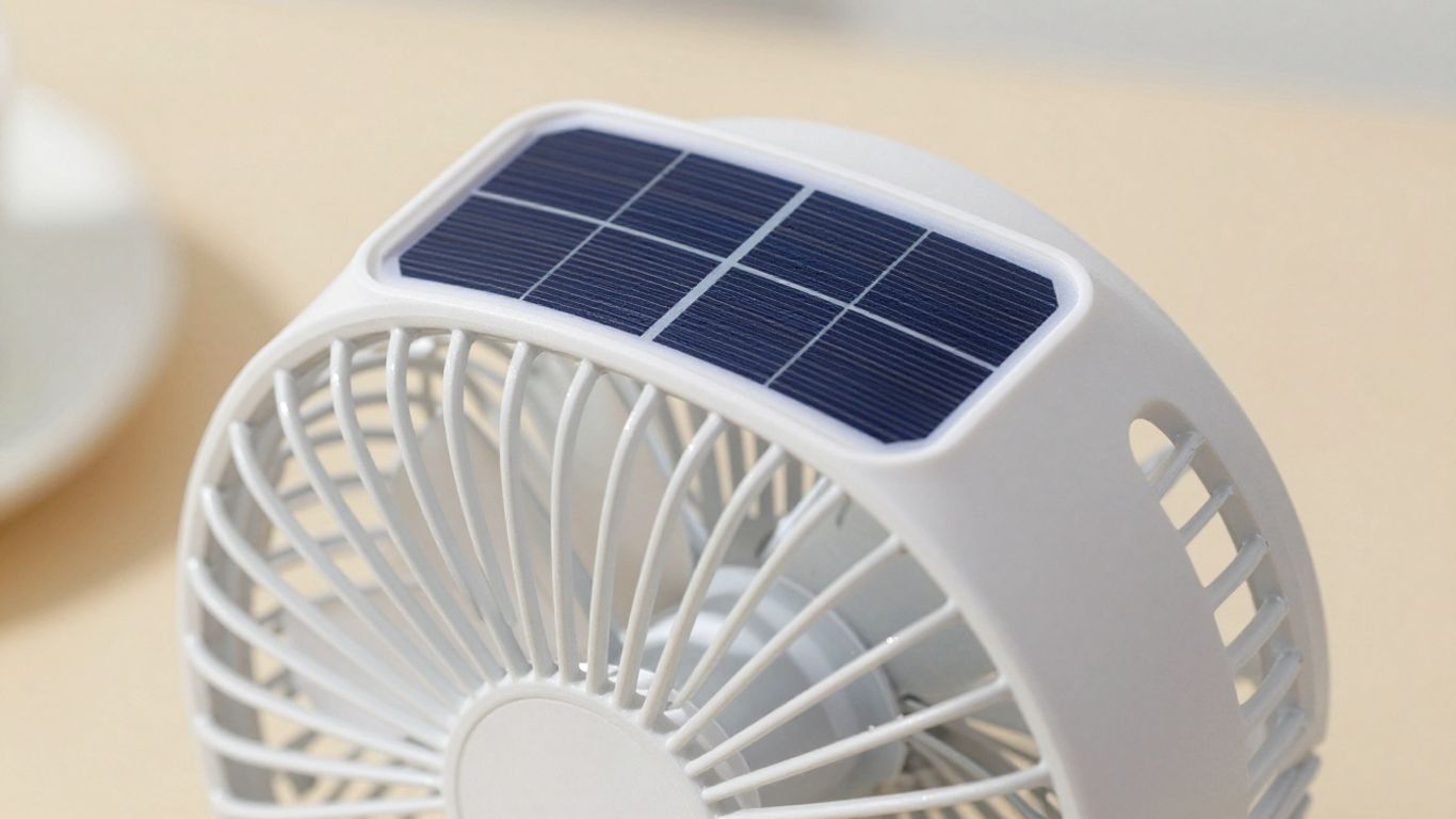 Ventilateur solaire en action, capturant la lumière du soleil.