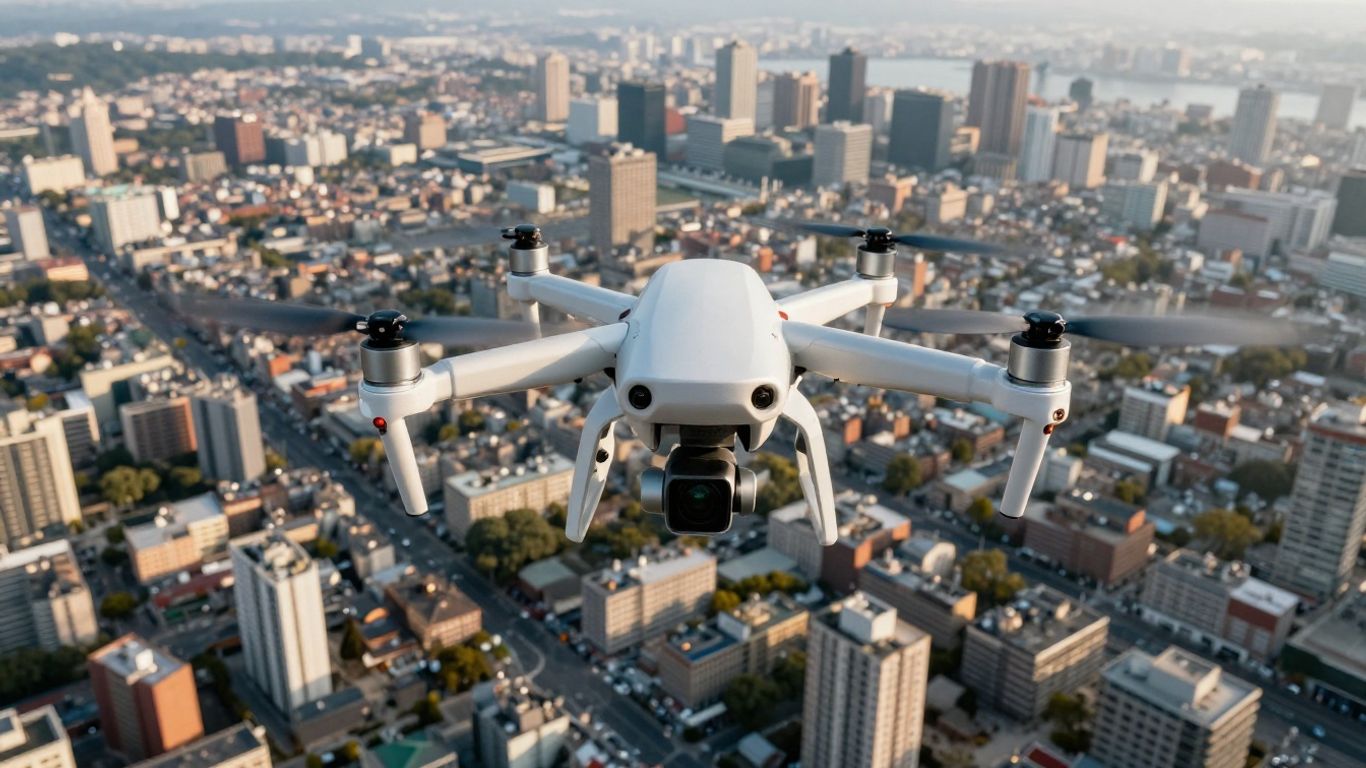 Drone mapping a city for municipal planning.