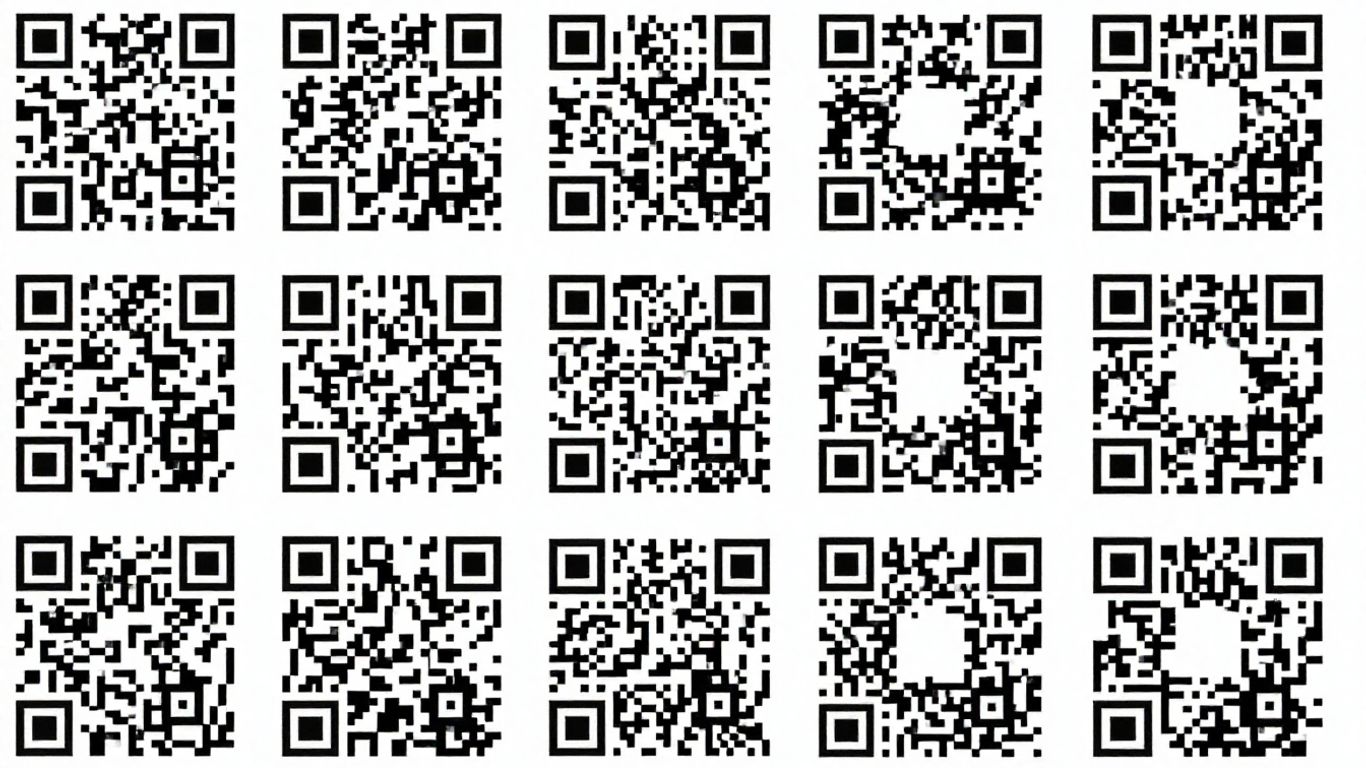 Many QR codes on a white background.