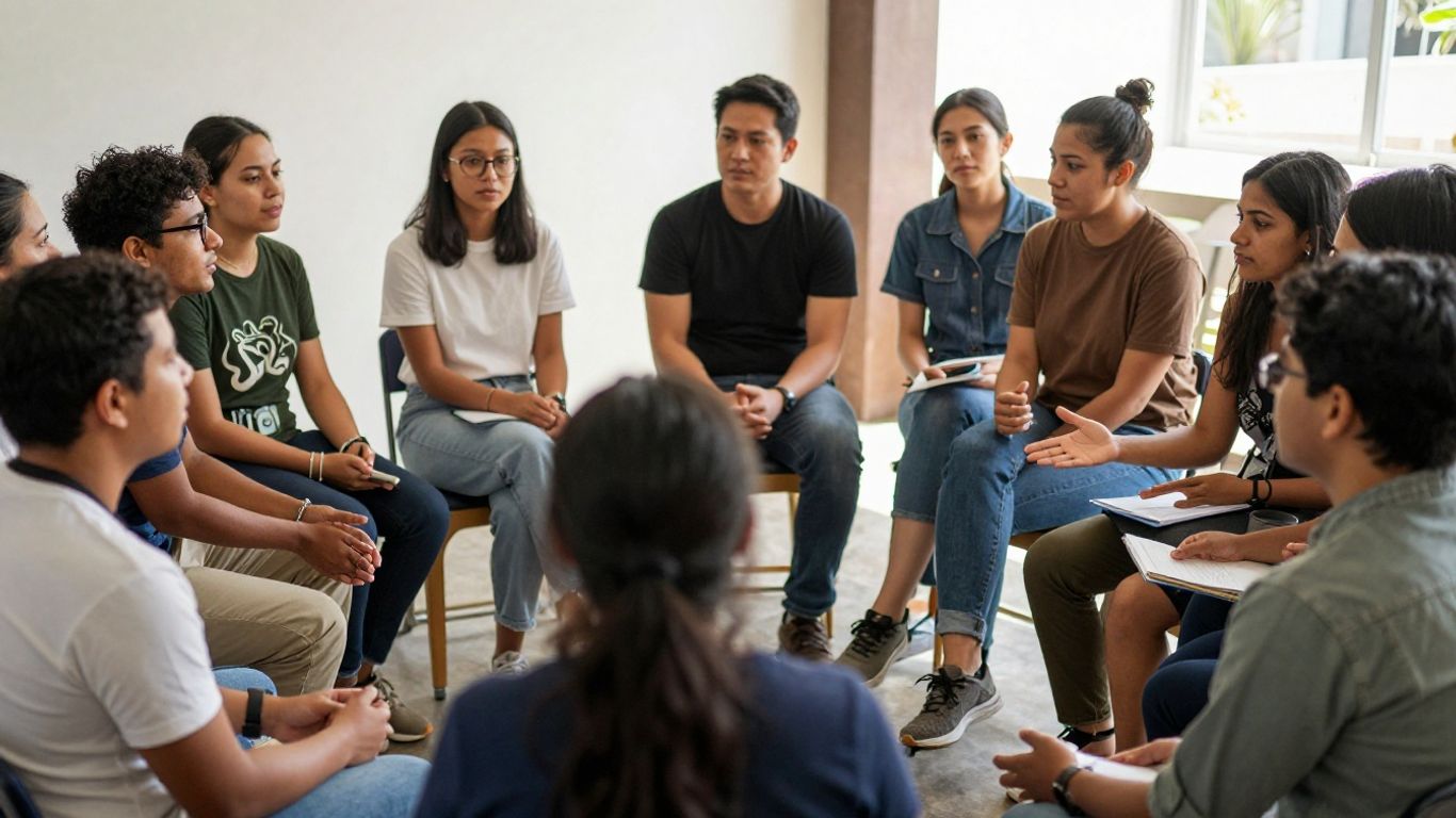 Oameni interacționând în comunitate, sprijin reciproc.