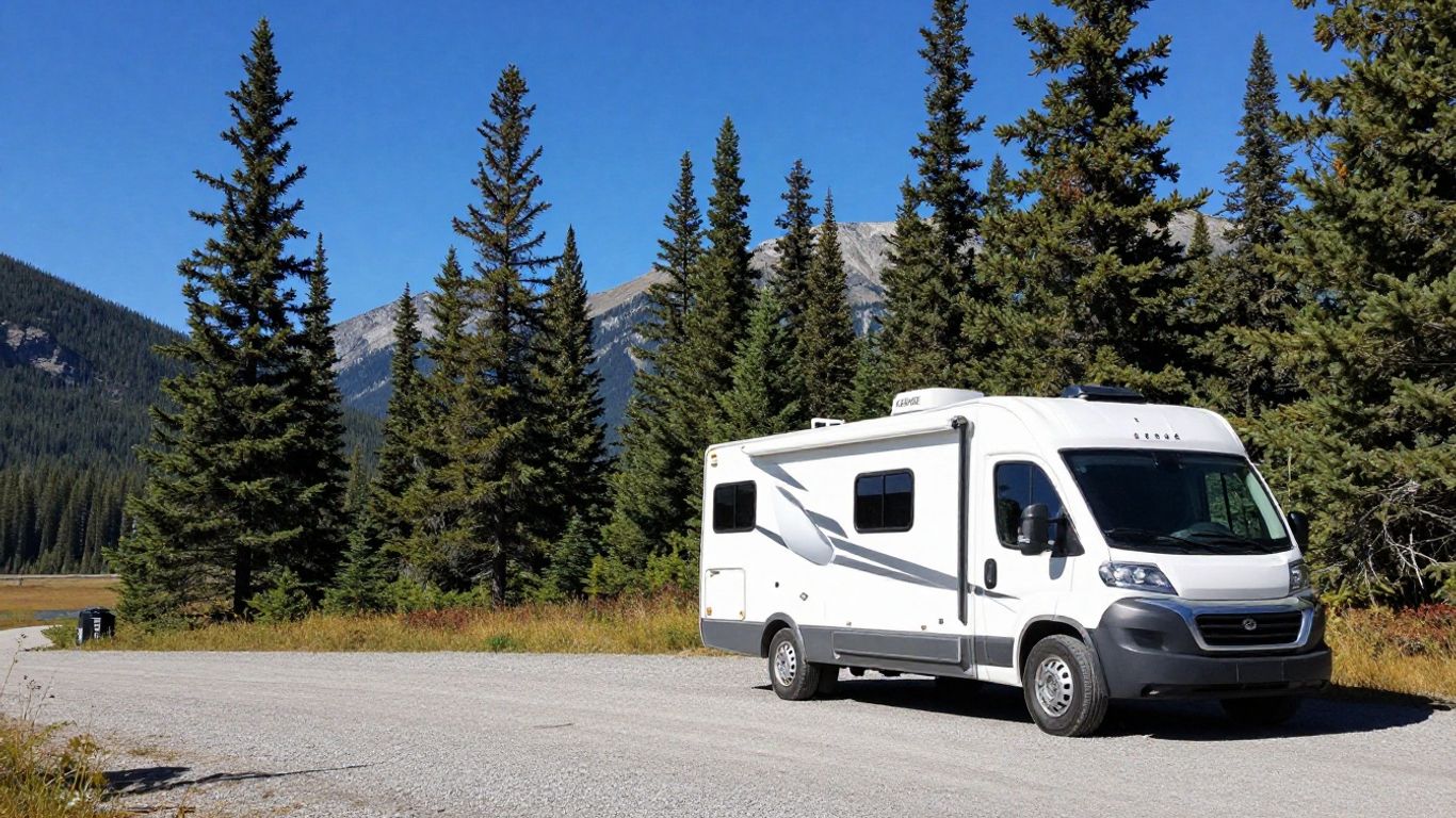 RV parked in scenic Canadian mountains