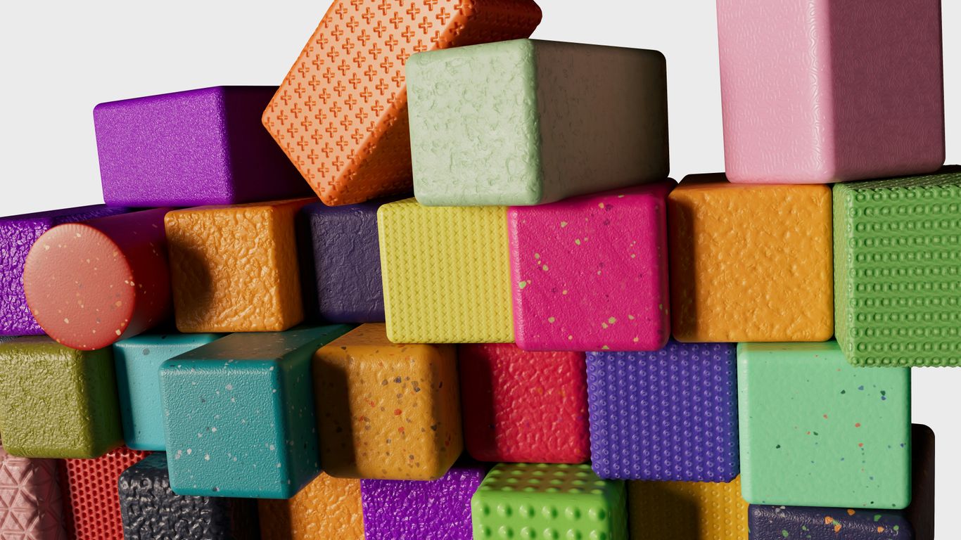 A colorful variety of light yoga foam blocks