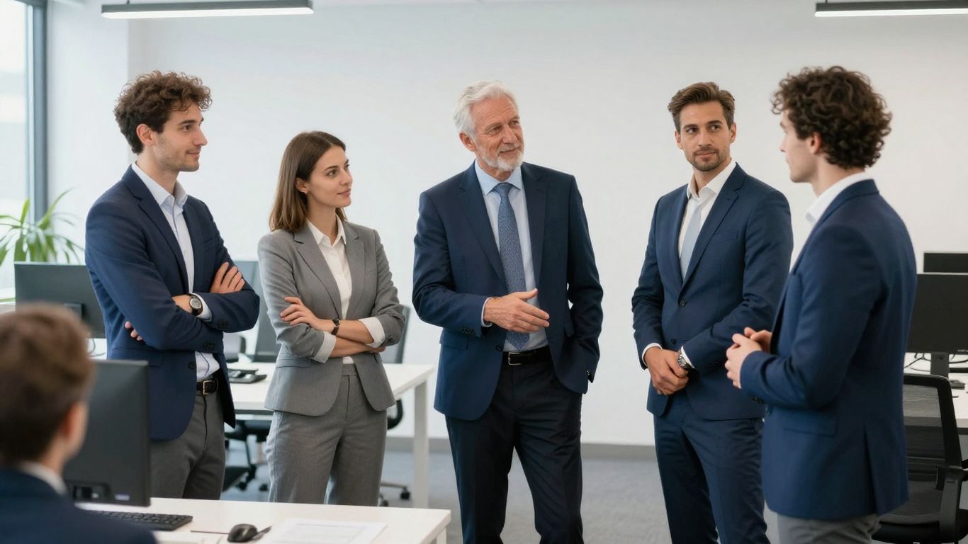 Menschen im Büro schütteln sich die Hände.