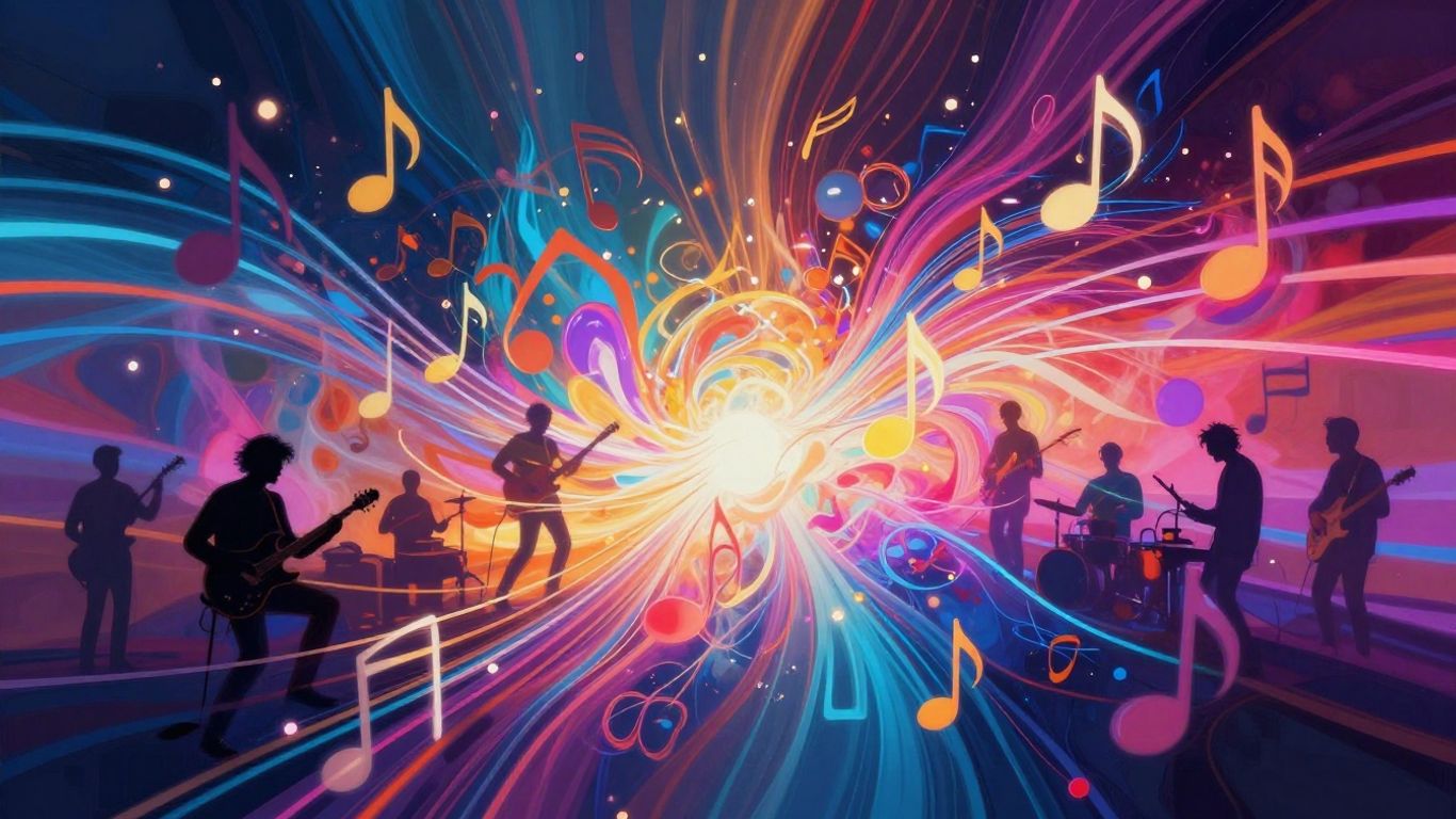 AI lyric video creation with abstract music visuals.