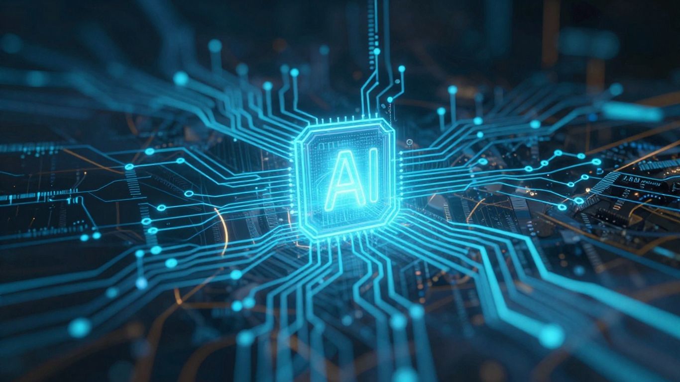 Abstract glowing circuits and data streams