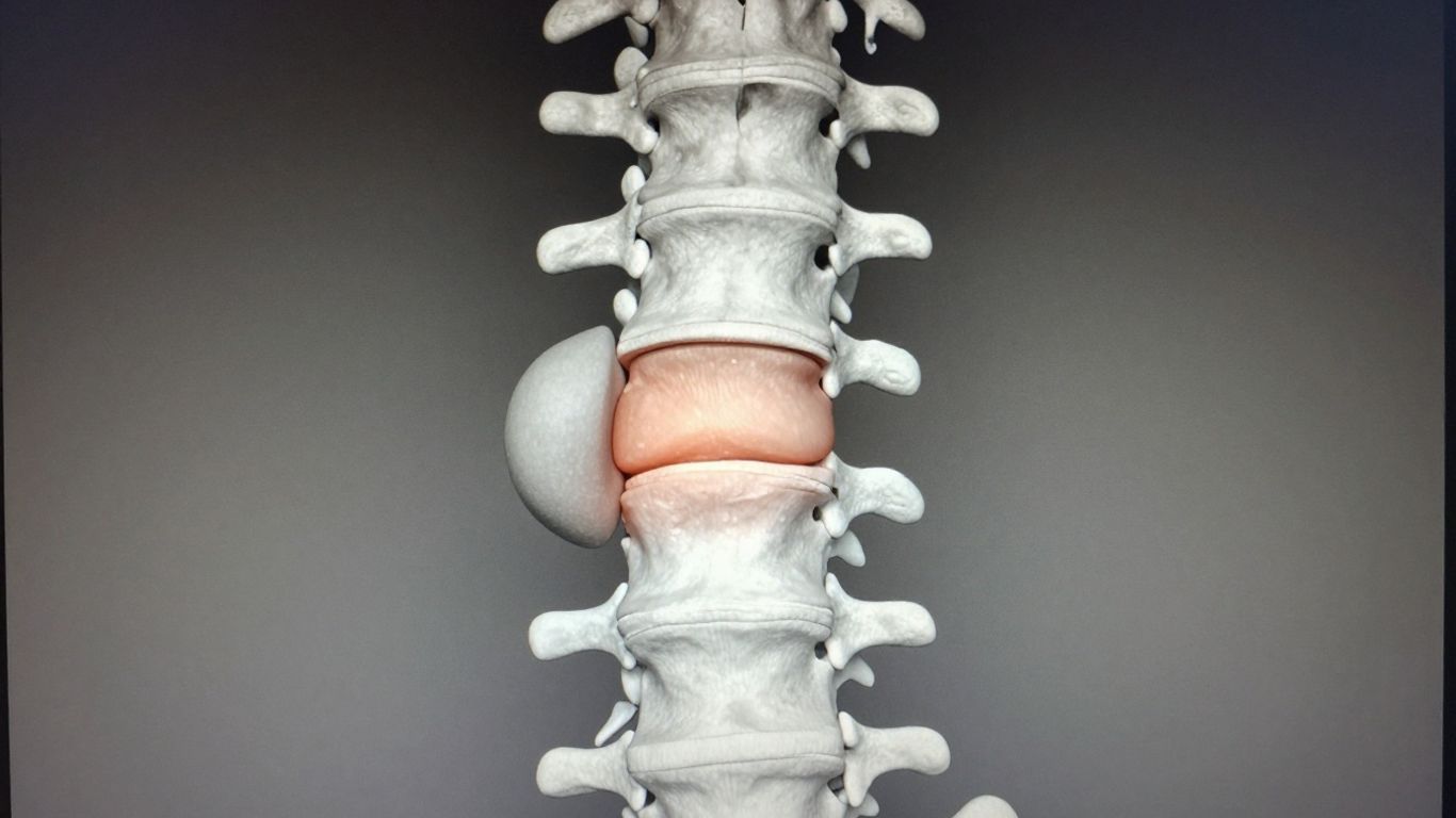 Human spine with a bulging disc.