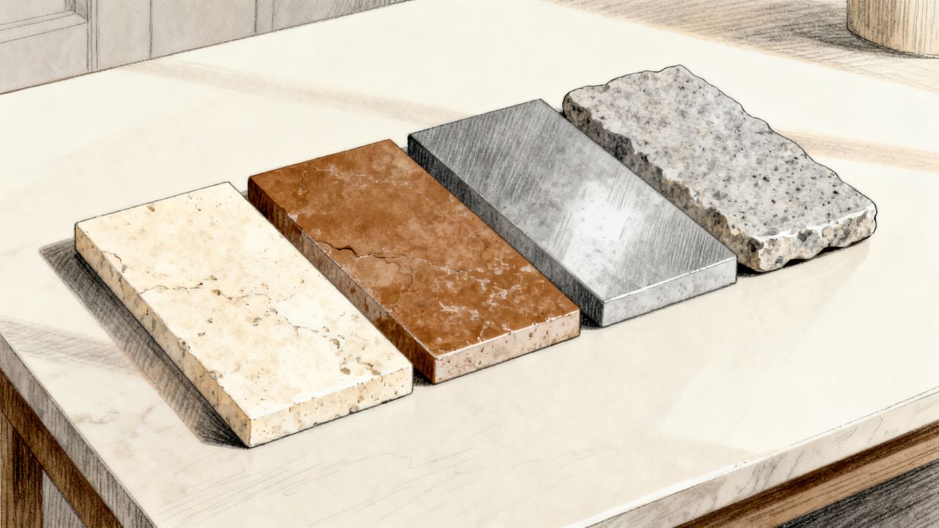 Ivory Noce and silver travertine finish samples