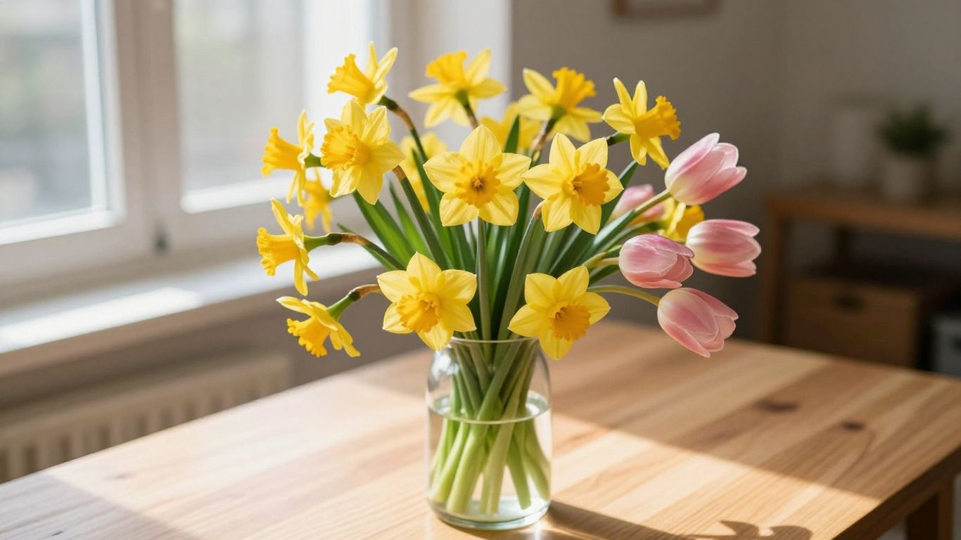 A bright seasonal bouquet of spring flowers