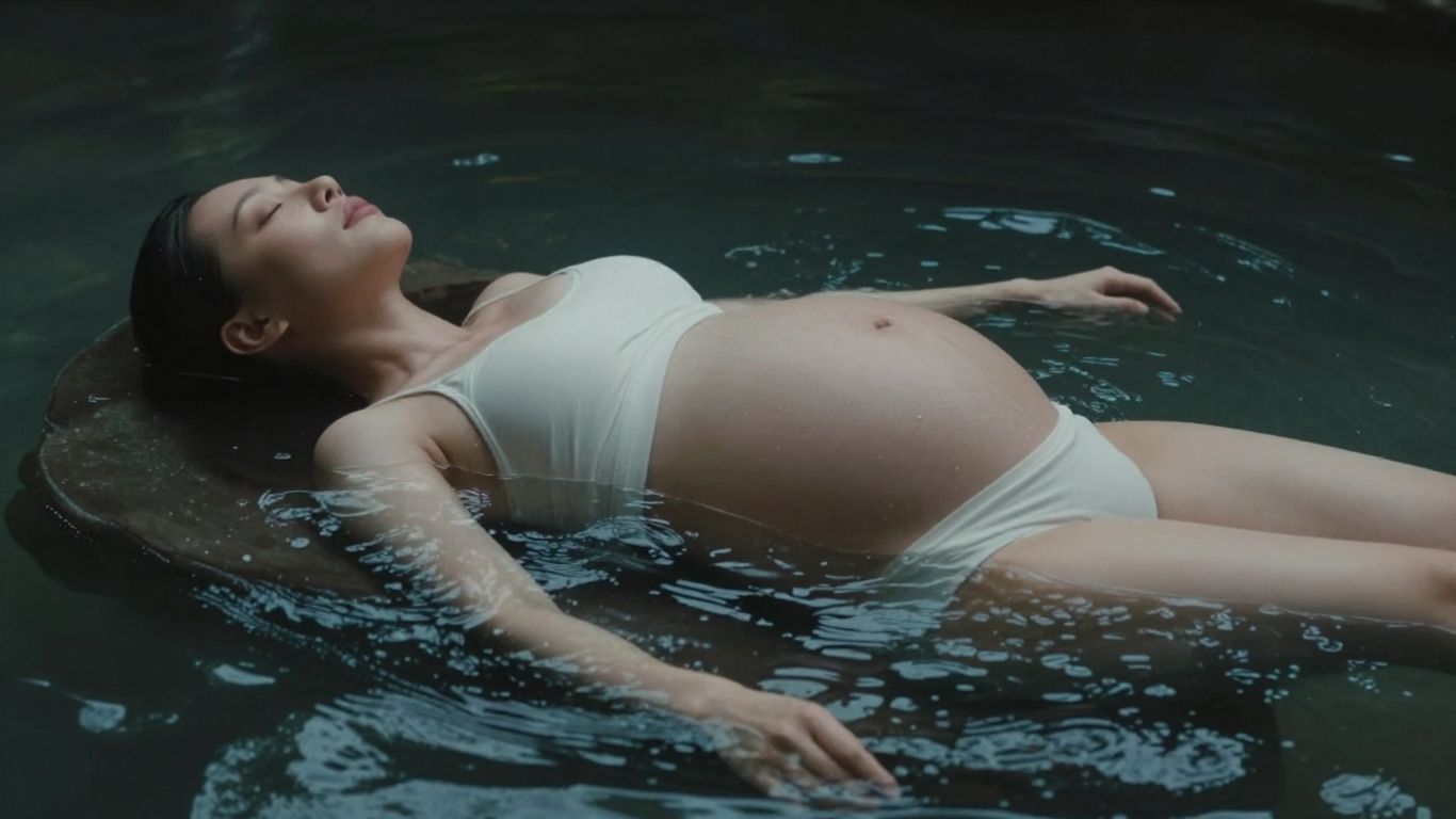 Femme enceinte flottant paisiblement dans l'eau