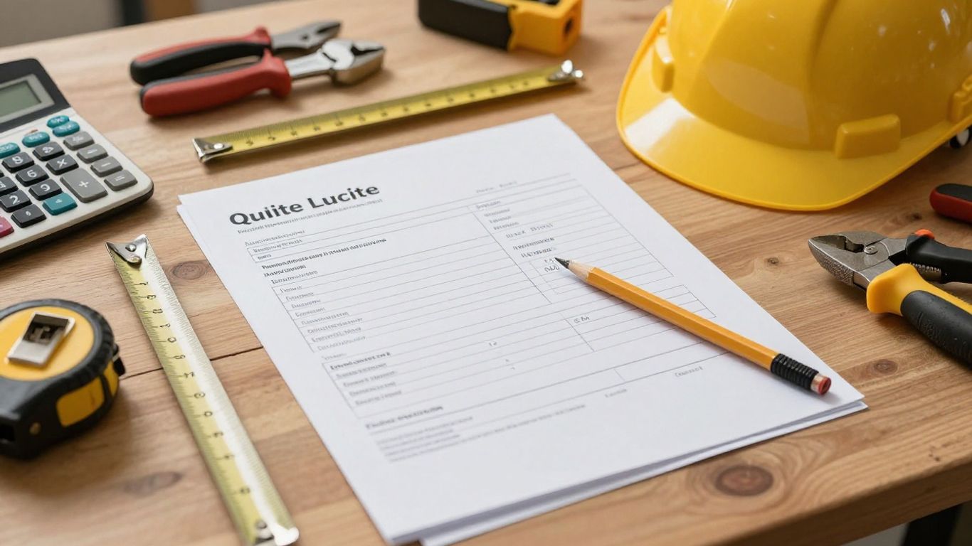 Construction quote and invoice beside tools