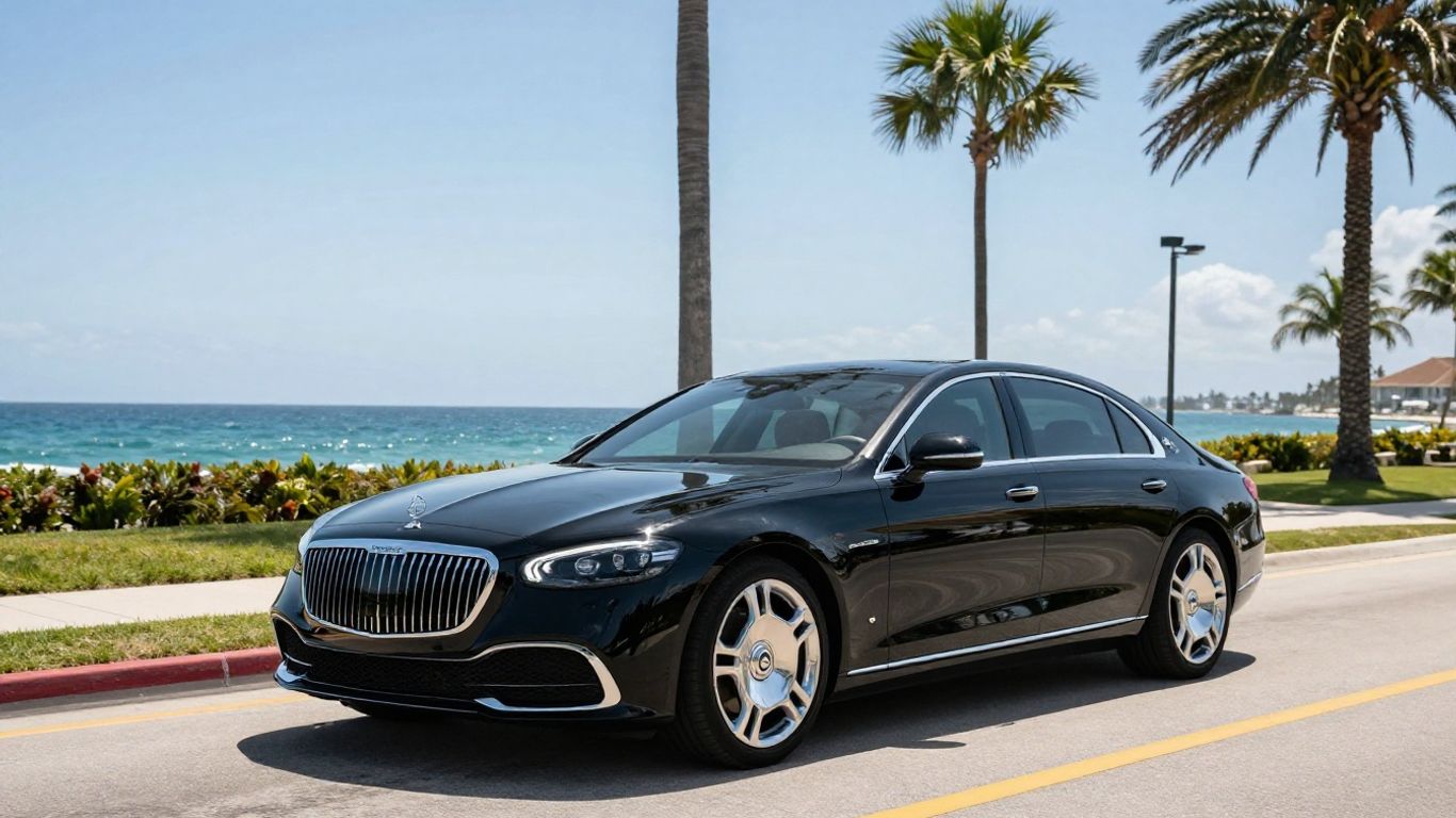 Luxury car driving on a Palm Beach road