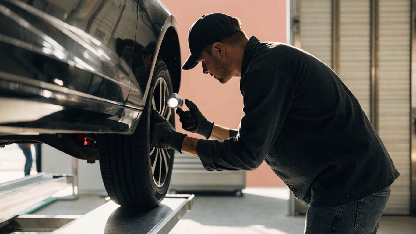 Mechanic checking vehicle components before installation