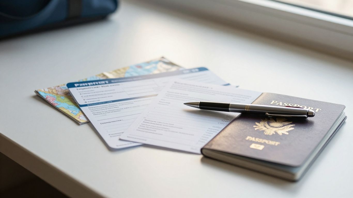 Travel documents beside a U.S. map