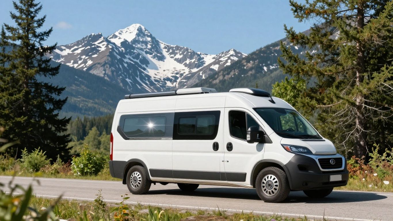 Campervan parked in scenic Canadian mountains.