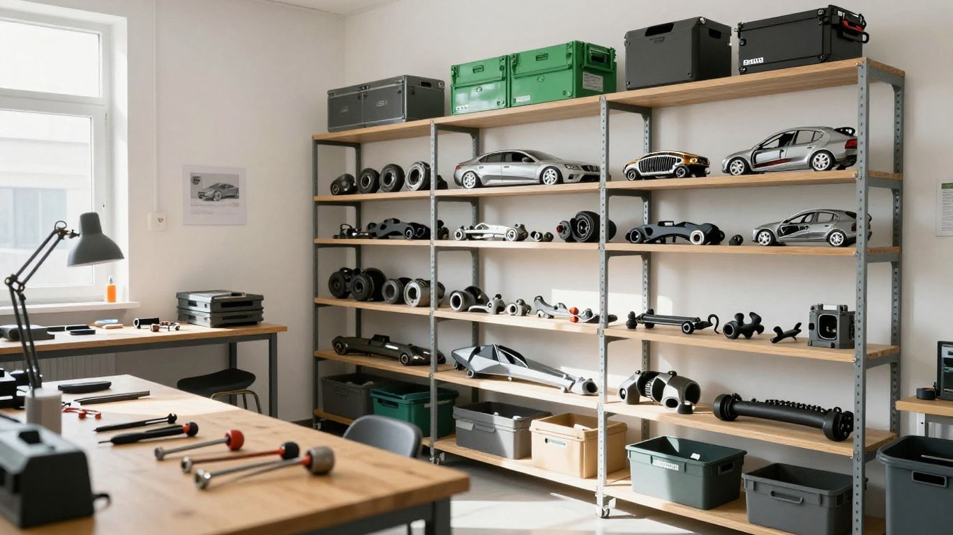 Skoda car parts in a workshop