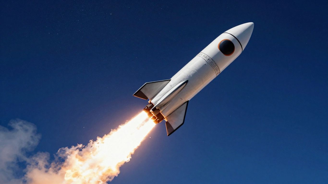 Rocket launching into starry sky, symbolizing product launch success.