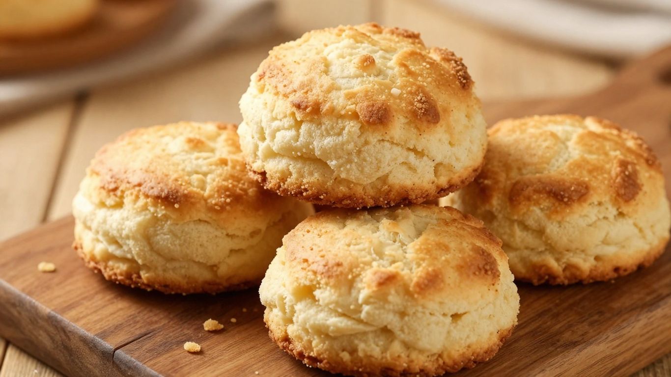 Golden brown gluten-free canned biscuits stacked on wood