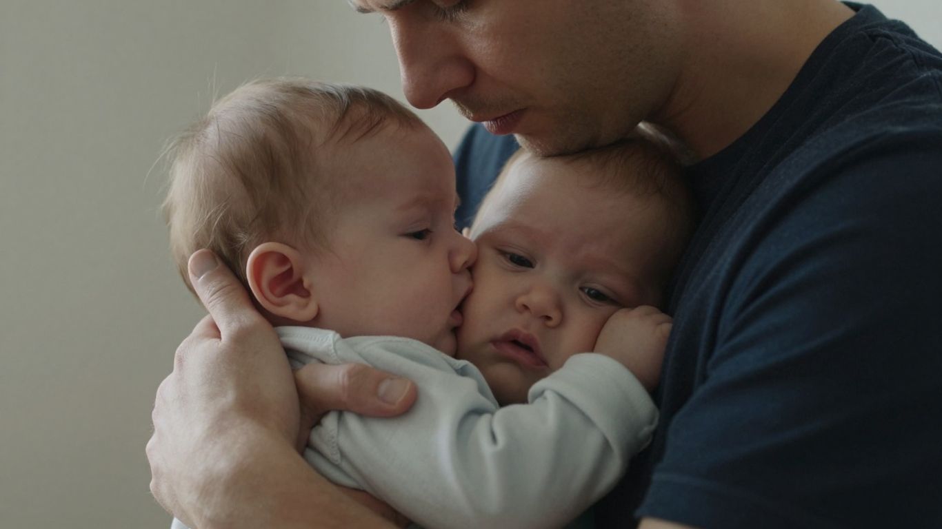 Padre consolando a un bebé con tos.