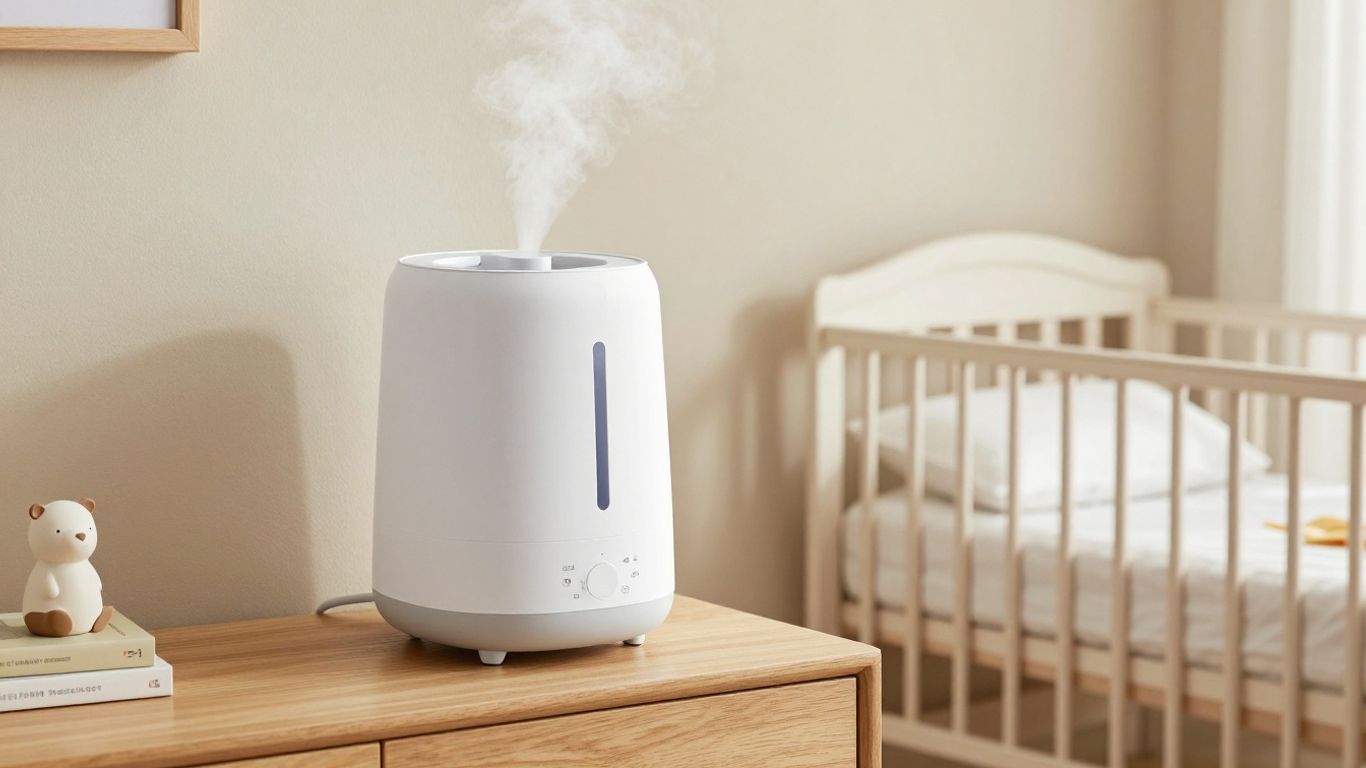 Humidificador ionizador en habitación de bebé.