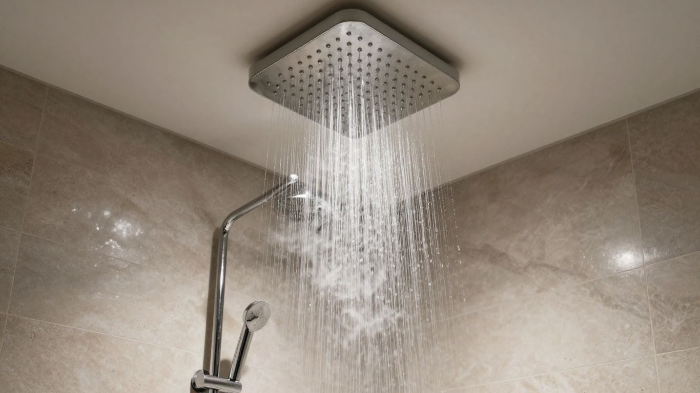 Modern bathroom with a cascading rainfall showerhead.