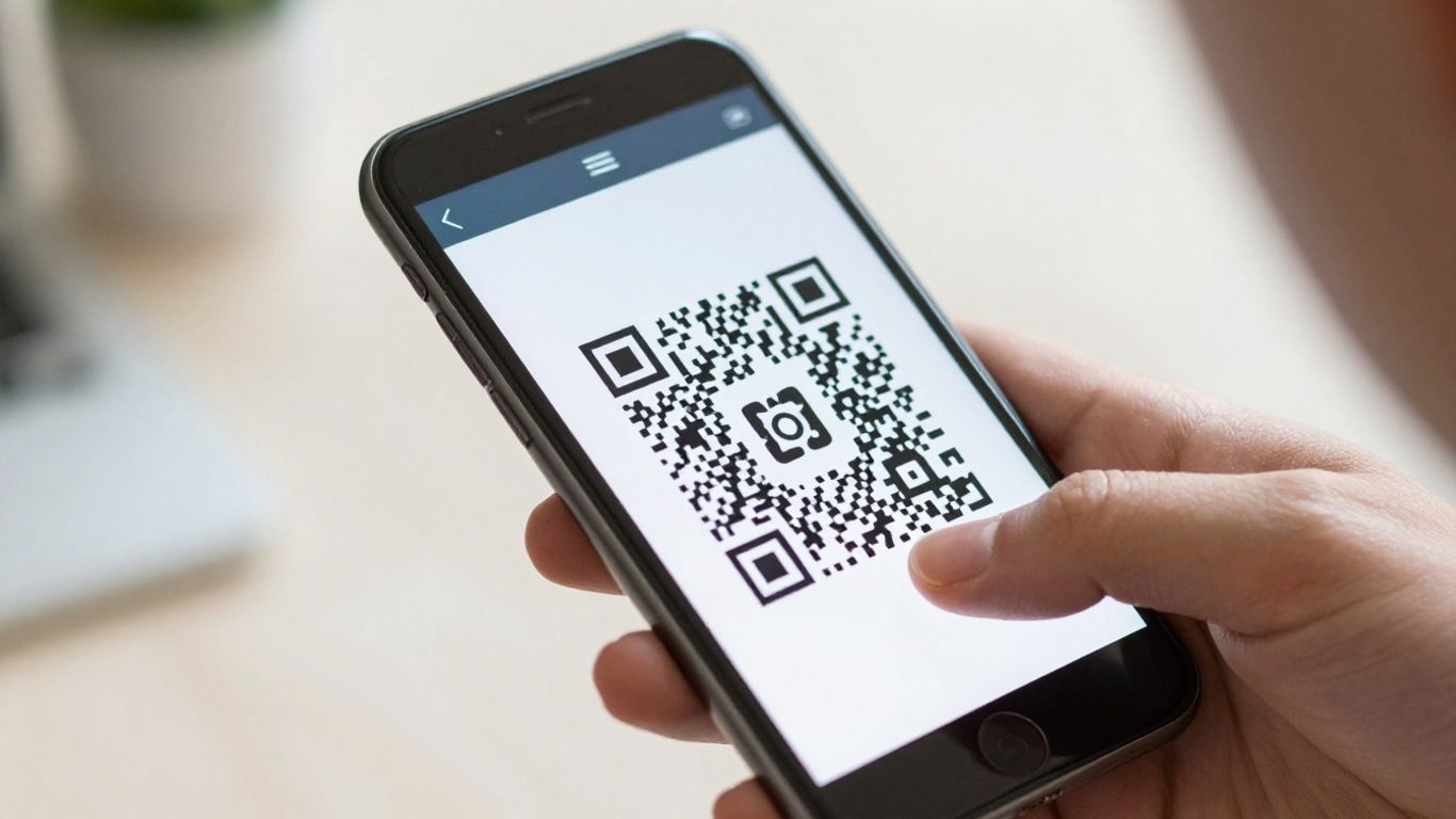 Phone scanning QR code on another phone screen.